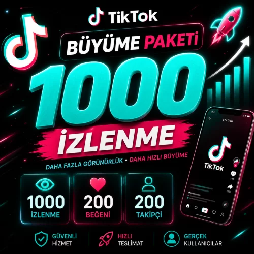  TikTok Büyüme Paketi 1000 İzlenme - 200 Takipçi - 200 Beğeni